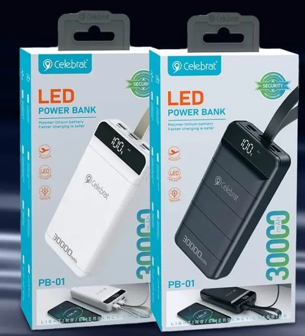 CELEBRAT POWER BANK LED 30000 mAh PB-01