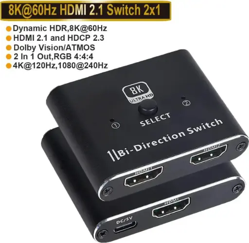 [02195] SWITCH HDMI BI-DIRECCIONAL - 2 PUERTOS 8K