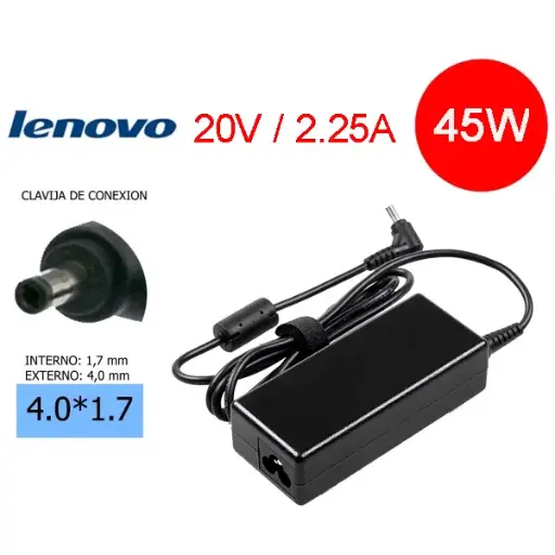 [04108] CARGADOR PARA LAPTOP LENOVO 20V 2.25A 4.0*1.7MM 45W