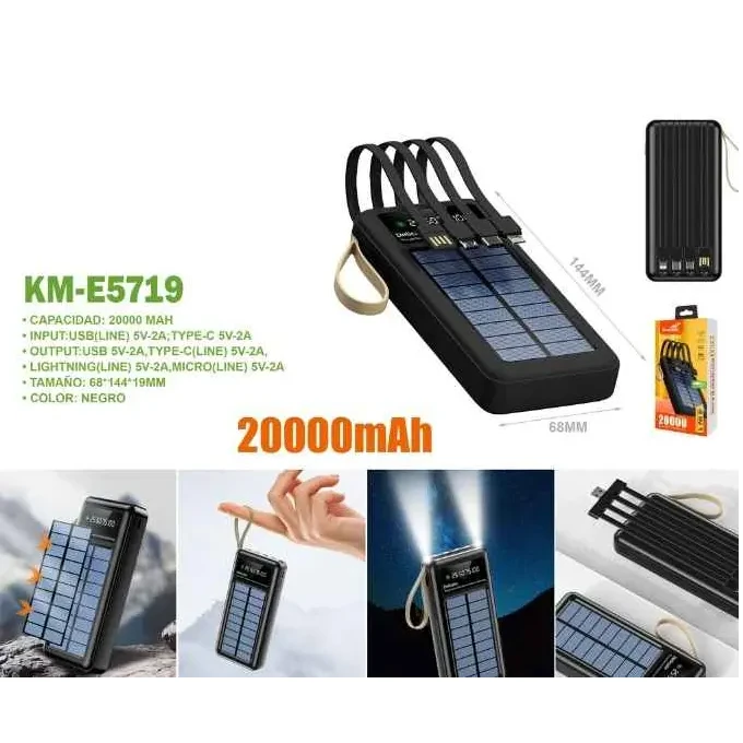 [02513] KINGMOX 4 IN 1 POWER BANK SOLAR PORTATIL 20000mAh KM-E5719